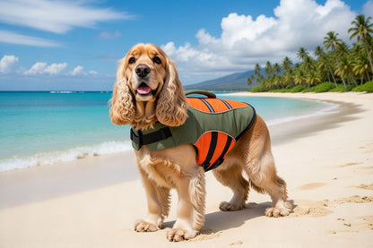 ‘Dog Life Jacket’ Water Safety Vest for Dogs & Cats Olive Green/Orange